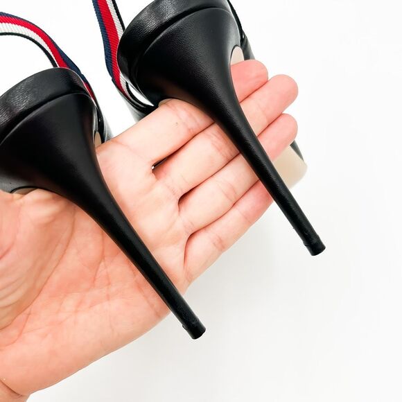 Gucci Sylvie Pumps Web Stripe Black Leather Slingback Heels Size 40, 10 - Picture 6 of 13